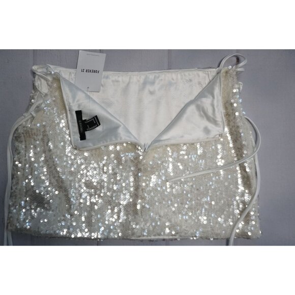Forever 21 Womens White Sequin Mini Skirt – Size M NWT - Picture 8 of 11